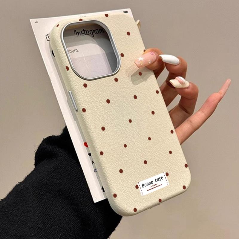 Simple White Dots Leather Phone Frosted Case for iPhone 17 Air 16 E 15 14 Plus 13 12 11 Pro Max XS Max Lens Protection Cover