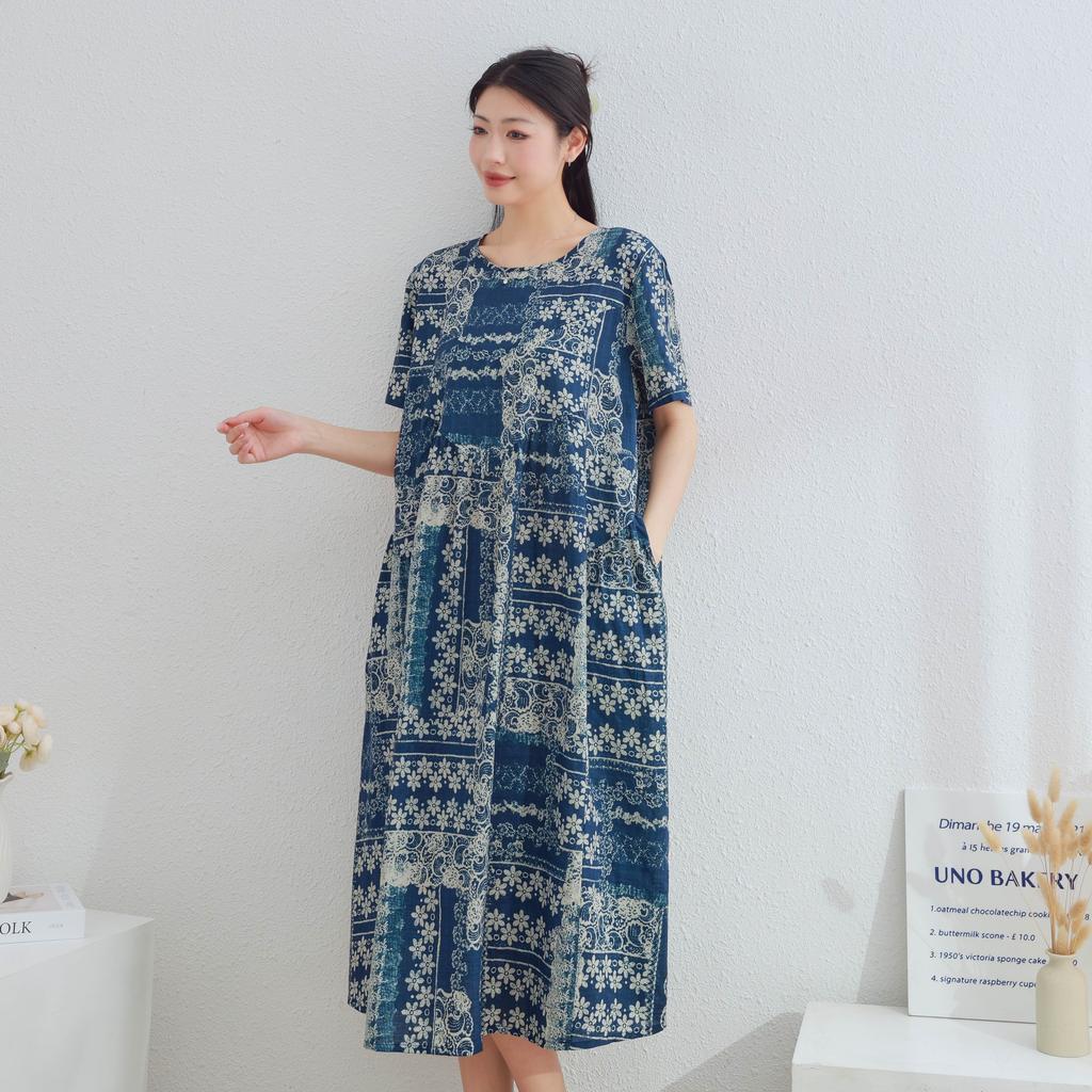 Dimanaf 2025 Women Plus Size Spring Summer Dress Floral Dress Basic Vintage Loose Long Dress Maxi