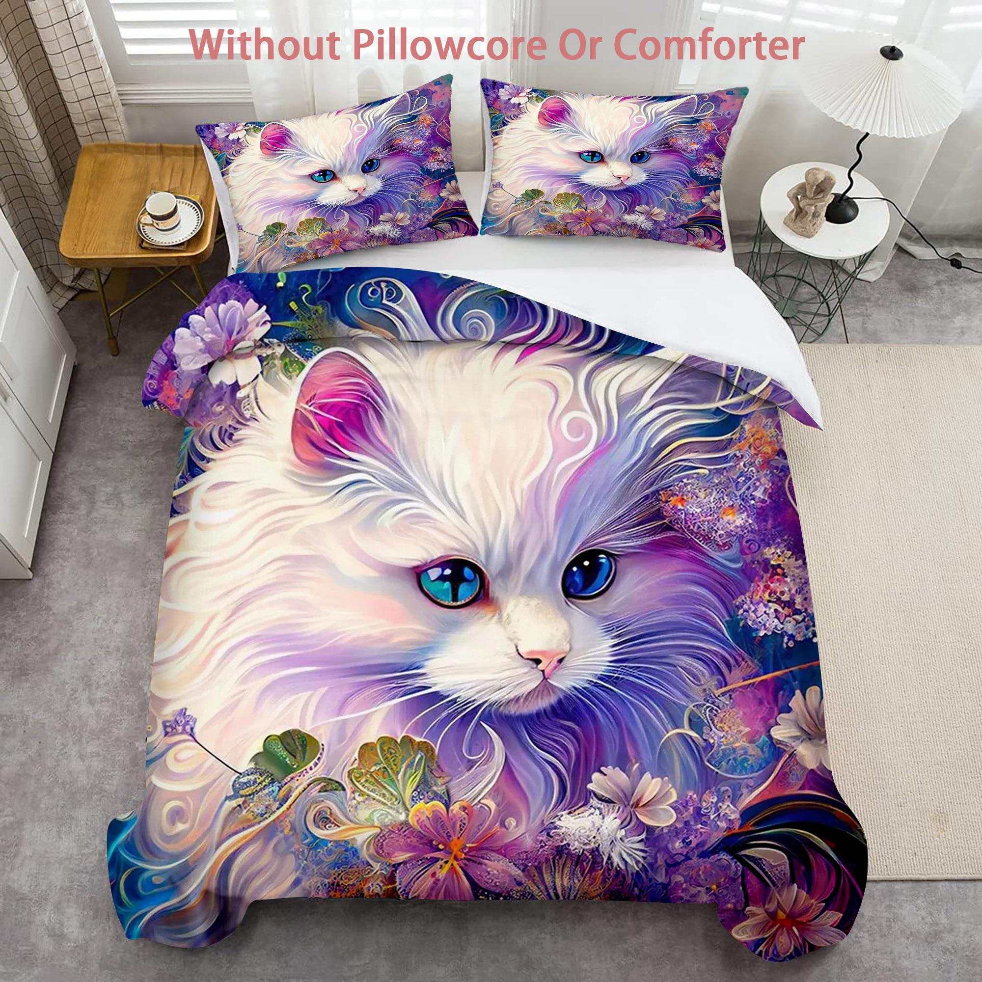 

Cute Cat Pattern 3D Printed Down Duvet Cover, Animal Themed Duvet Cover, Soft And Comfortable Bedding Set 135x200cm 2pcs