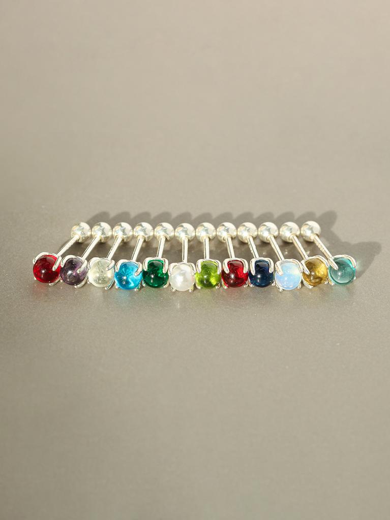 Minimal Piercing 925 Silver Lucky Birthstone Earrings