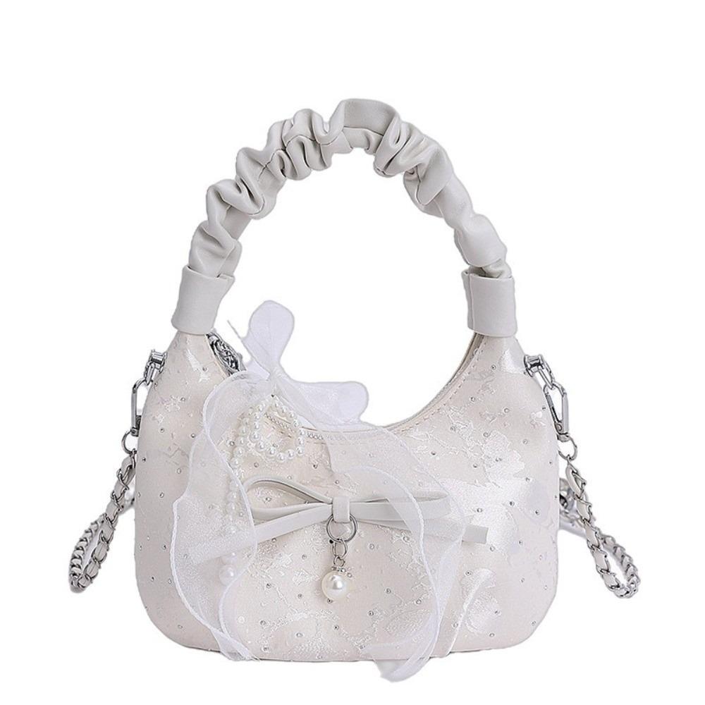 

Elegant Ribbons Crossbody Bag Stylish Women s Handbag Small Bow Pleated Bag Ladies шампанского