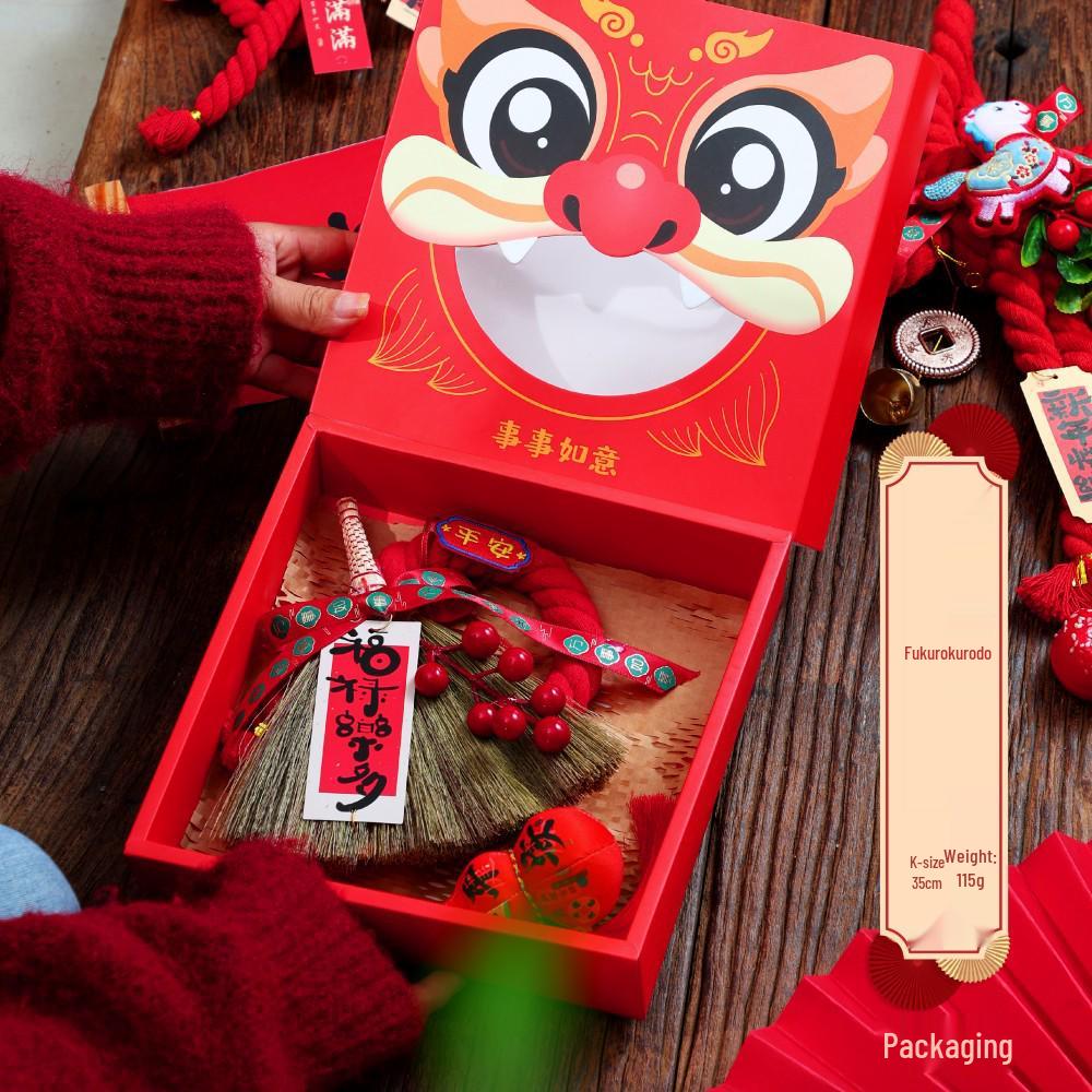 Festive Door Handle Broom Ornament with Bells - Auspicious Hanging Decoration for Housewarming and Entryway.