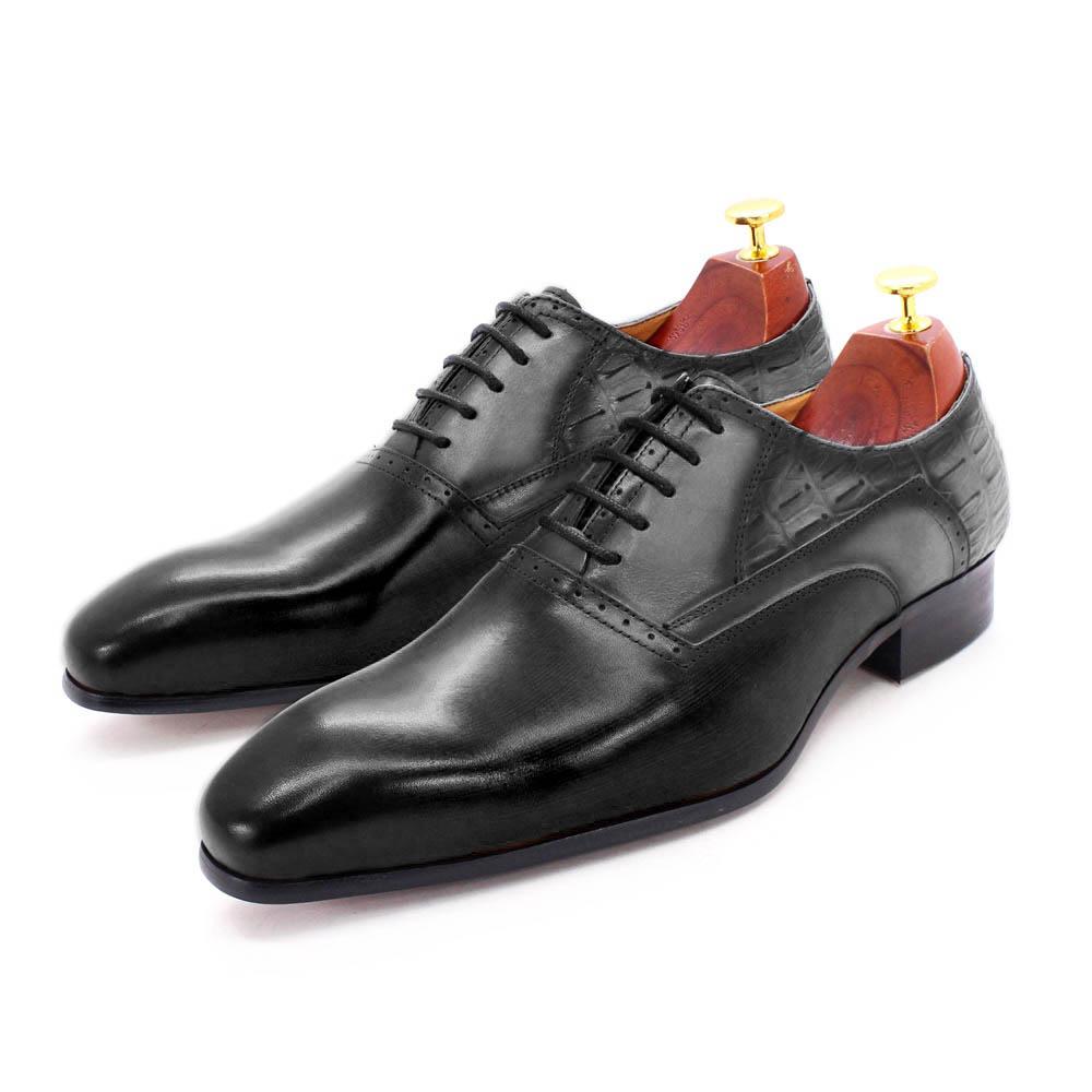 Mens Formal Shoes Genuine Cow Leather Oxford Shoes Brown Blue Mixed Color for Men Dress Wedding Shoes Lace Up Luxury Formal Shoe