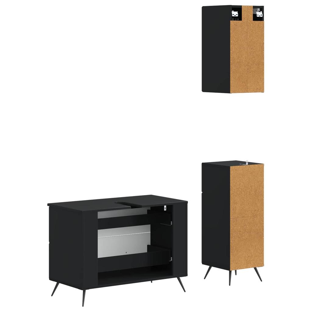 3 Piece Bathroom Cabinet System BREDA Black Wood Material