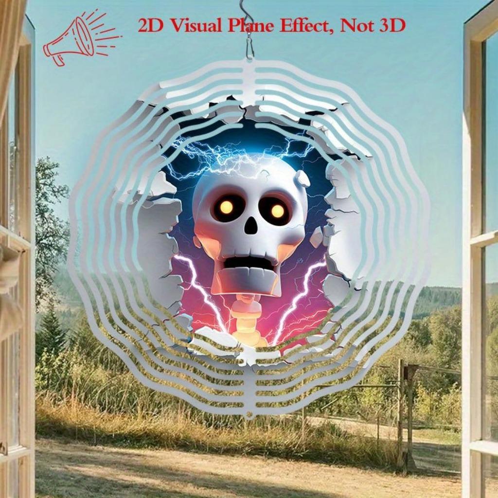 Blitz Totenkopf Windspiel Metall Hänge-Spinner für Außengarten Halloween Deko Horror Geschenk für Männer Frauen Innen Außen Kunst