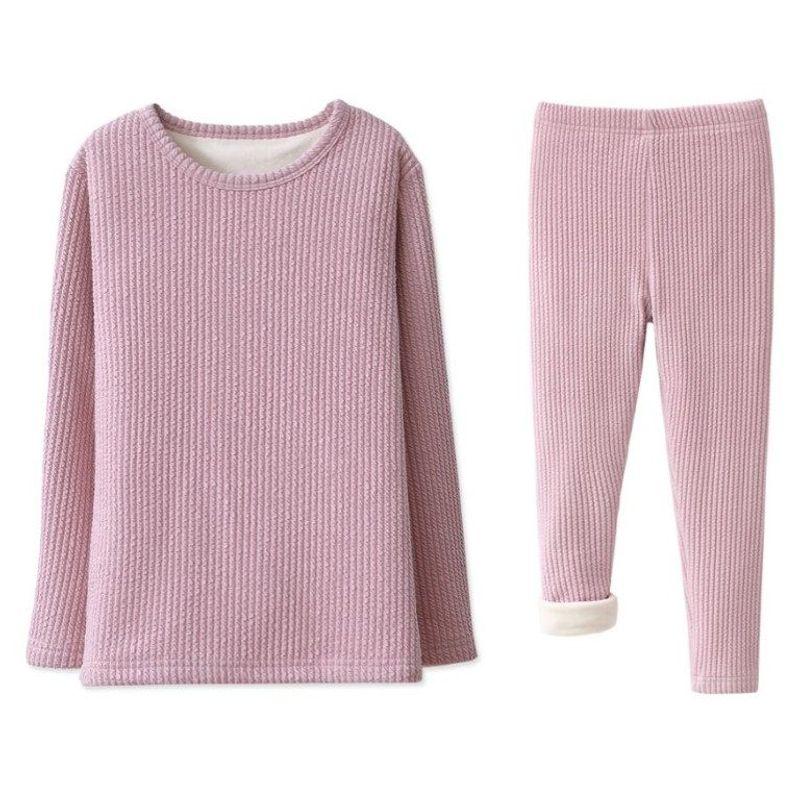Children's Underwear Suit Medium and Large Baby Boys' Girl Pajamas Fall and Winter Warm Long Johns Top & Bottom Fleece Lined Padded Warm Keeping