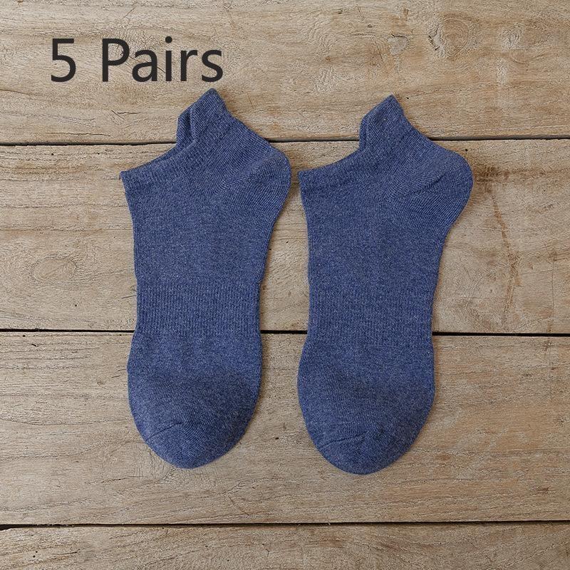 5 Pairs of Men's Short Socks, Pure Cotton, Men's Raised Ears, Breathable, Odorless, Short Top, Low Top, Light Mouth, Solid Color Boat Socks, Trendy