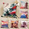 Retro Japanese Pagoda Landscape 4 Pillow Case Linen Cushion Covers For Decorative Sofa Home Pillows Case Car Chair Pillows Cases