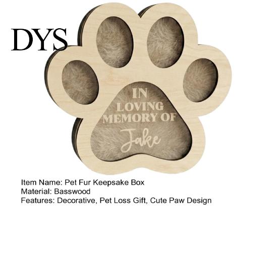 Pet Remembrance Box for Cat Hair Keepsake Box, Cute Paw Shape Memorial Wooden Fur Dogs And Cats, Loss Sympathy Gift Custom