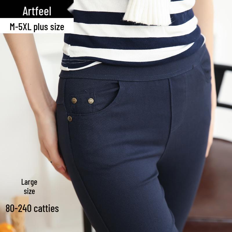 Women's Plus Size Spring Leggings with Buttoned Pockets - One Piece