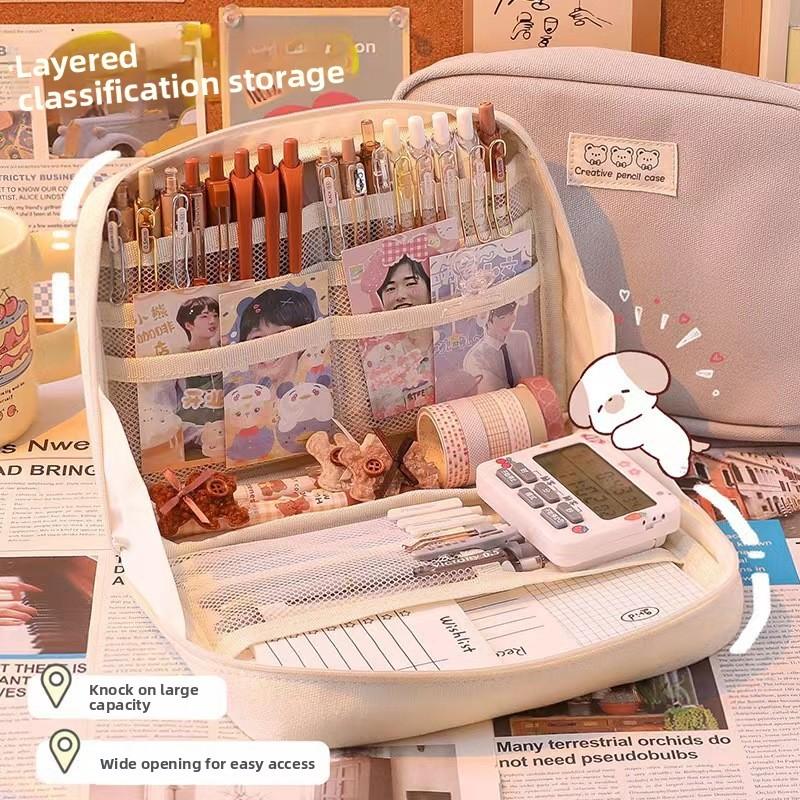 Multifunction Canvas Pencil Case For Students With Large Capacity And Organizer Features