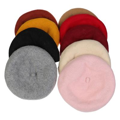 Women Solid Wool Beret Hat, Classic Beret with Sweatband & Adjustable Drawstring, Adult Warm French Style Beanie Cap, Head Circumference 56‑58cm