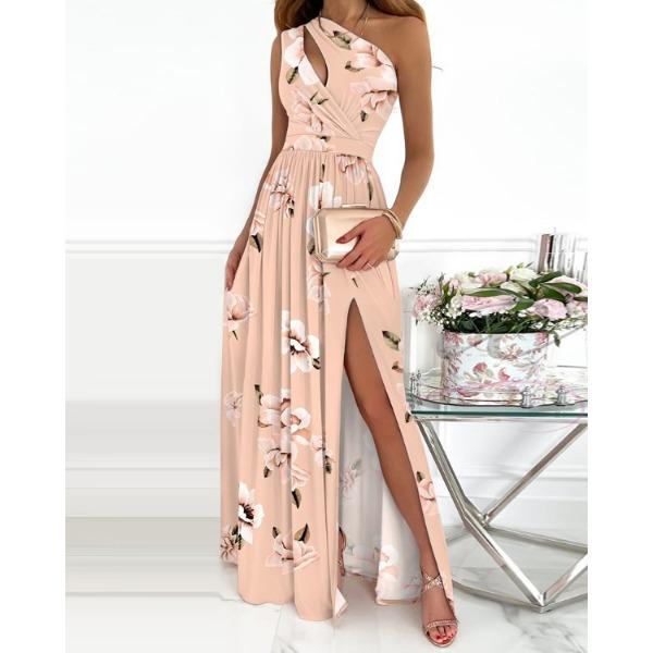 

IHUASU Women s Dress with Diagonal Shoulder Hollowed-out Temperament Commuter Gradient Color High Slit Dress Long Dress XXL