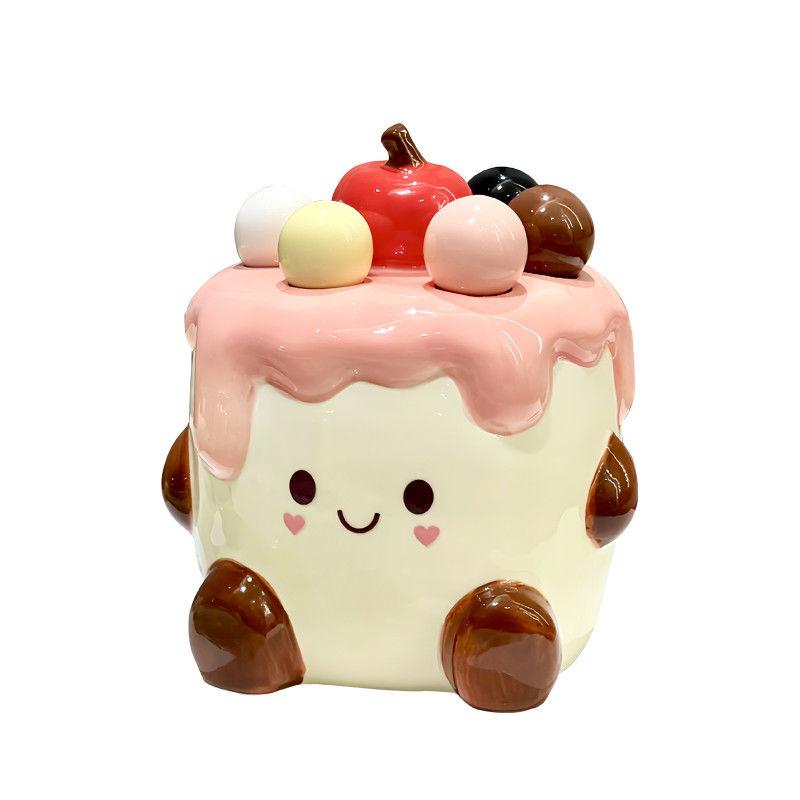 Cake Fruit Fork Set,Household Ceramic Jar Stainless Steel Dessert Cute Small Storage Jar Insert Child Safety Fruit Stick