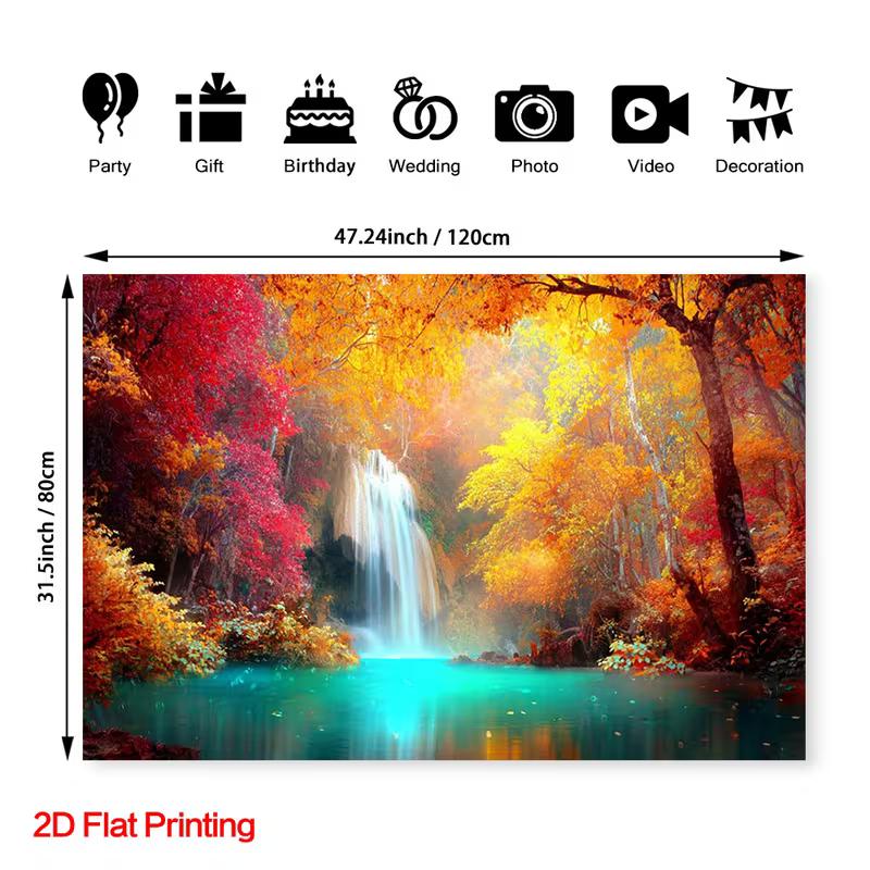2D Flat Printed Autumn Waterfall Forest Background Cloth
