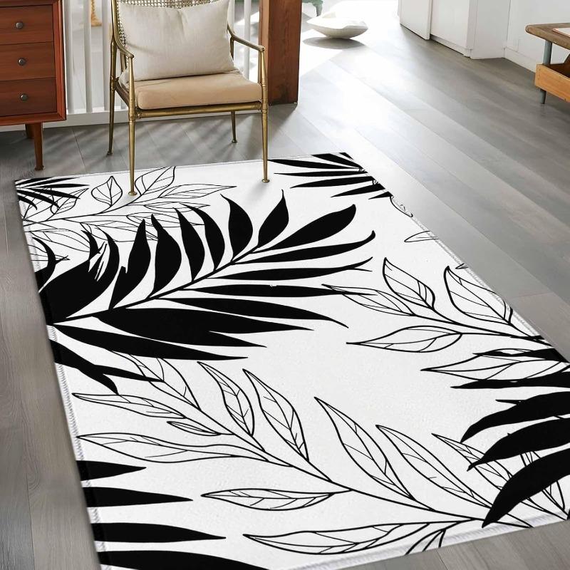 Leaves Theme Living Room Carpet Modern Home Geometric Lines Decor Rug Absorbent Anti-slip Bedroom Kitchen Hallway Doorway Mat