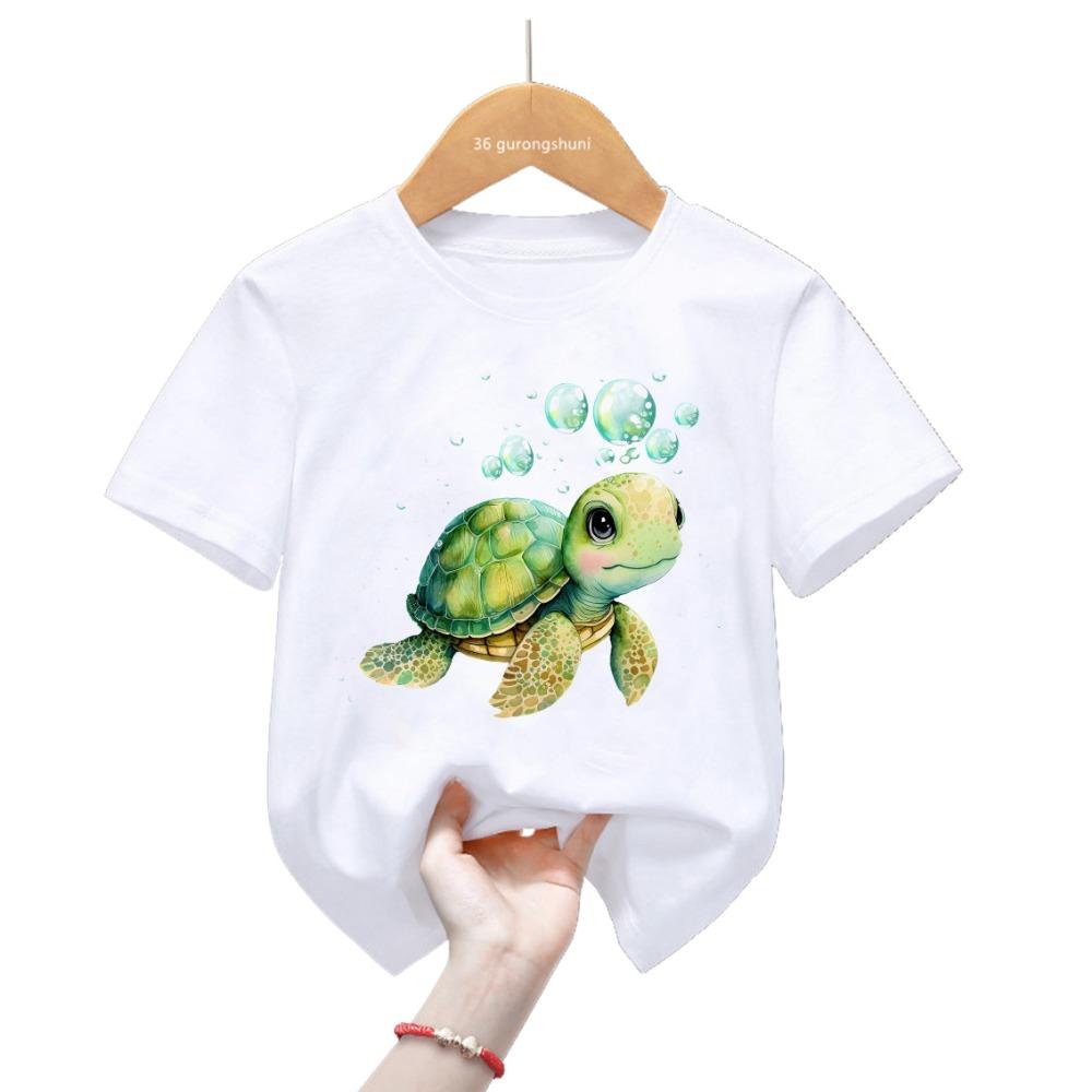Kawaii Sea Turtle Print Tshirt For Girls/Boys Cool Kids Clothes Harajuku Shirt Lovely Children Clothing Summer Fashion T-Shirt