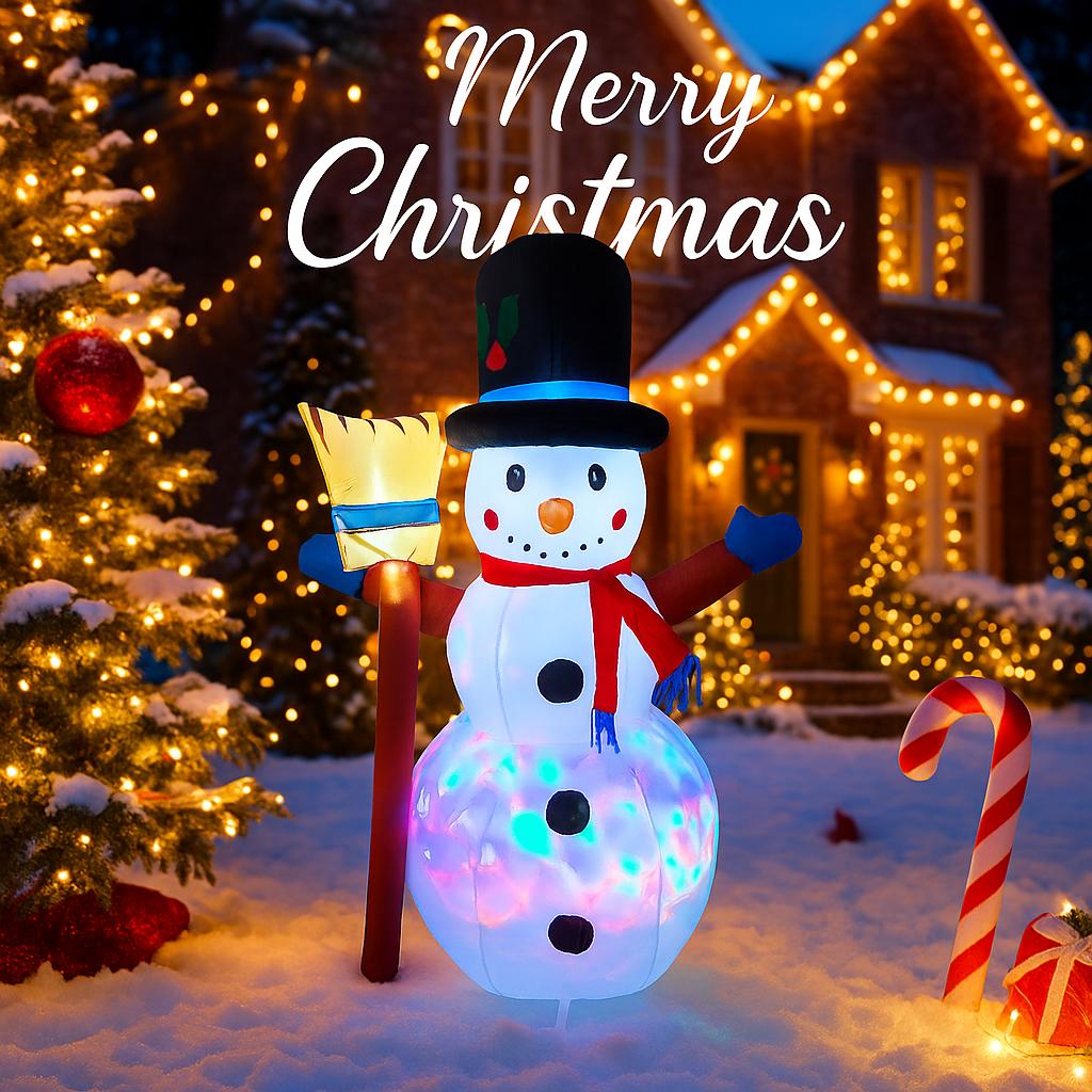 3.9FT LED Inflatable Yard Decor Xmas Snowman Broom Christma Outdoor Home Decorations Ornament Festive Toy Gifts Supplies Decor