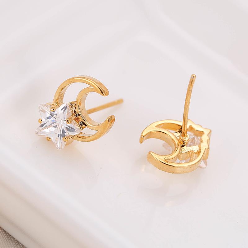 Women’s Star & Moon Rhinestone Copper Earrings – Small, Elegant, In-Stock