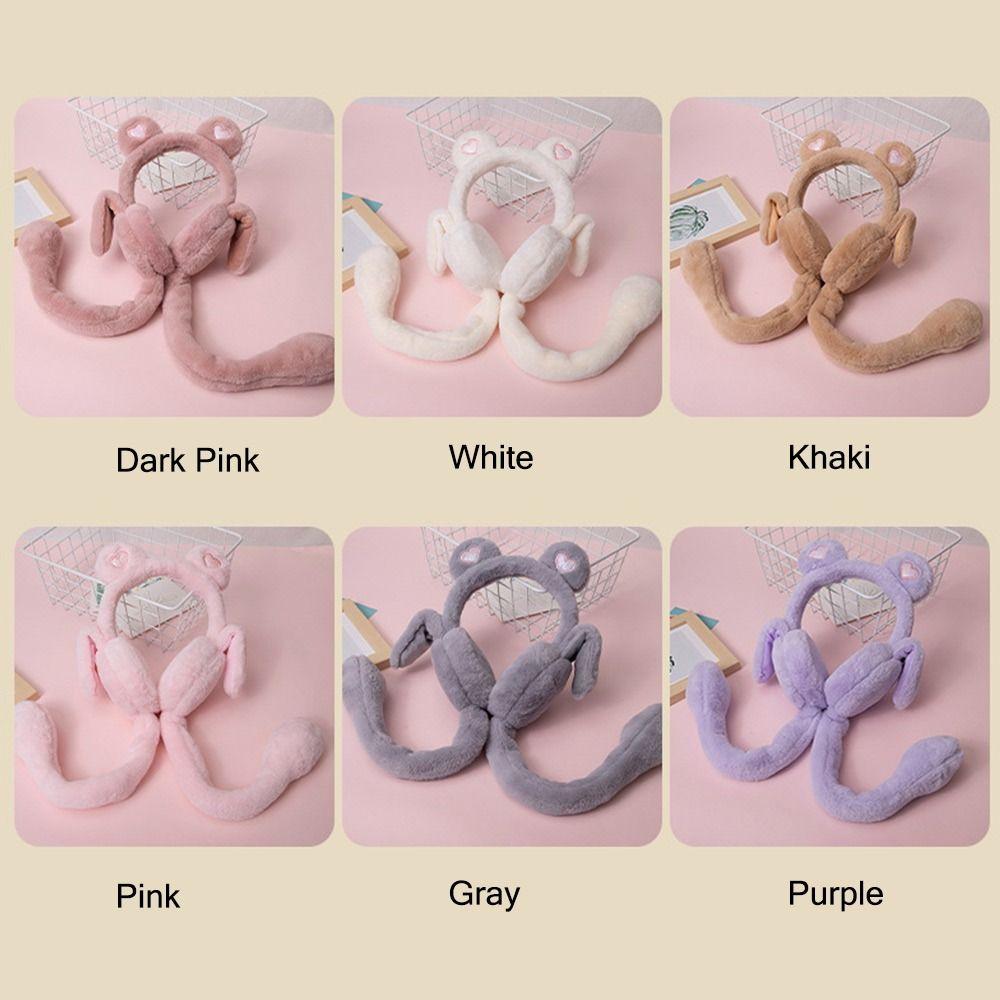 Moving Jumping Ears Winter Warm Earmuffs Heart Bear Plush Ear Muffs  for Ladies Girls