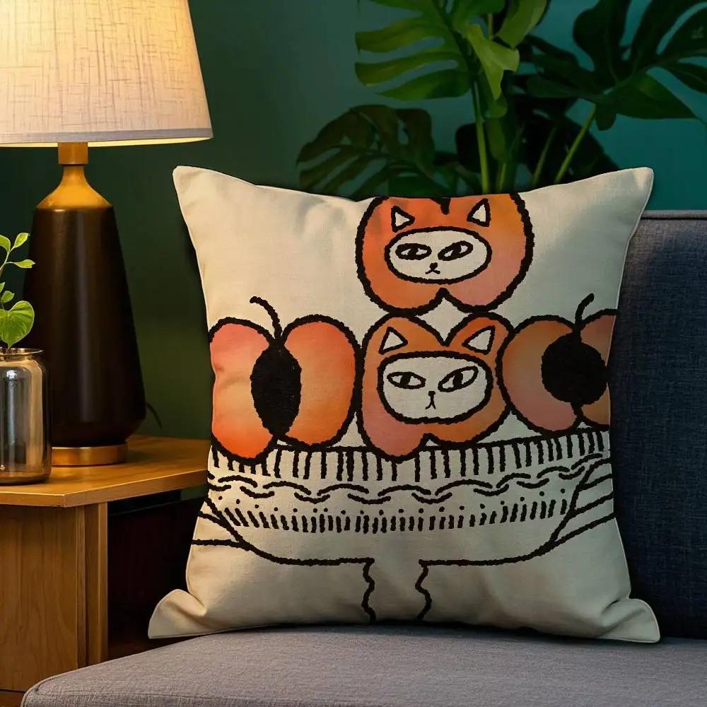 Vantage Abstract Anime Cute Cat Dog Pillow Case Anti-dustmite Pillowcase Invisible Zipper Silky Short Plush Sofa Cushion Cover