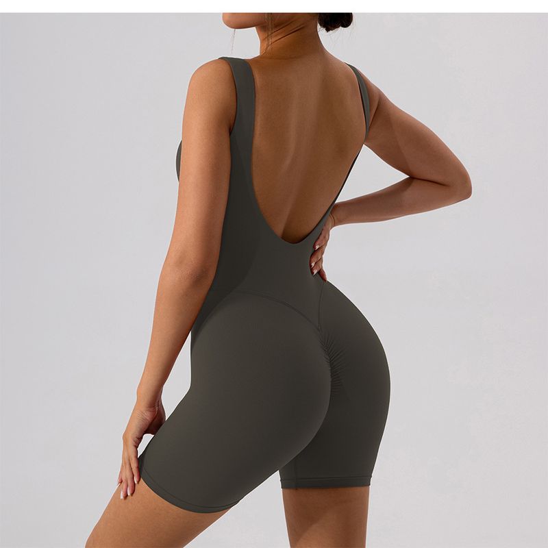 Fashion Nude Feel Hollow-out Beauty Back Yoga Jumpsuit Tight Sports Fitness Hip Lifting Jumpsuit Yoga Shorts Women