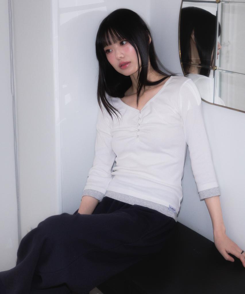 ROSEFRANTZ Shirring Button Layered Long Sleeve [Ivory]