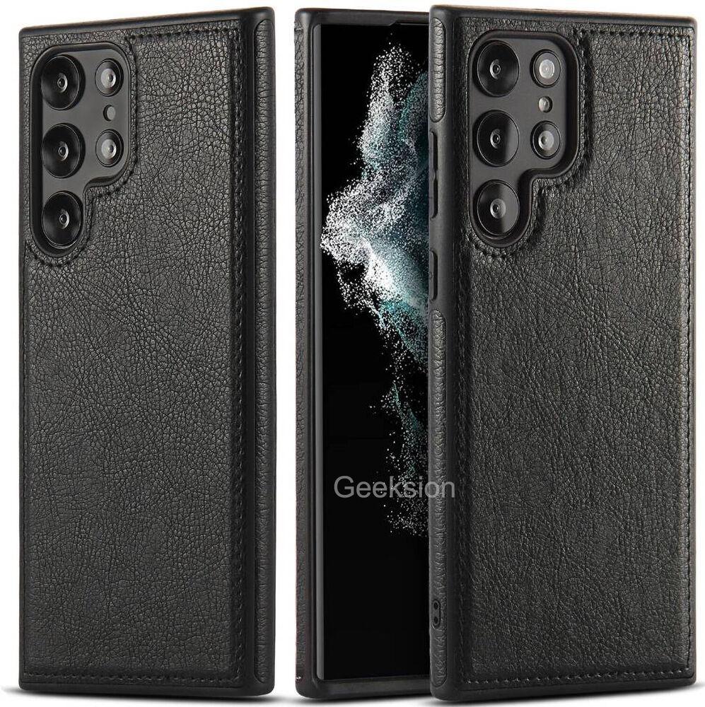

Роскошные чехлы для телефонов Samsung Galaxy S23 S23 S22 S22 Plus, ультра кожаный чехол, тонкий противоударный защитный чехол For Samsung Galaxy S23 чёрный