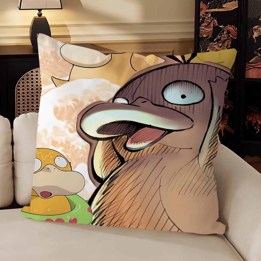 Kreslený P-Psyduck Roztomilý Pohovka Obývací pokoj Ložnice Čelo postele Opěrka Polštář Čtvercový polštář Polštář na zdřímnutí Povlak na polštář