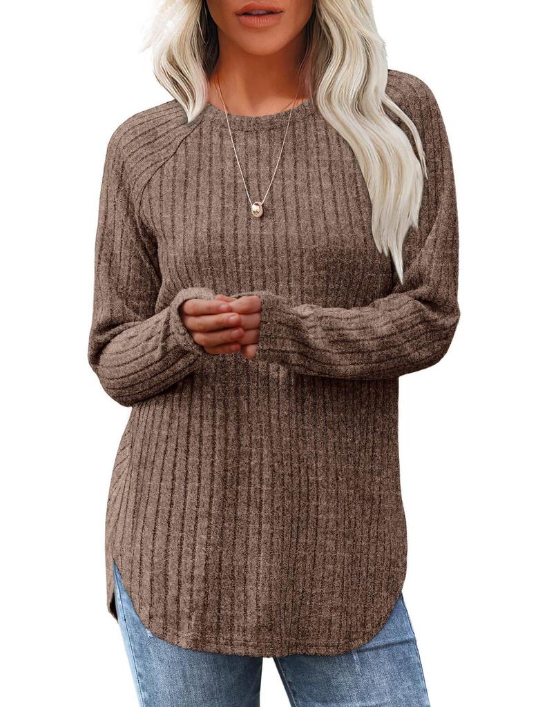 2024 Autumn Women's Loose Round Neck High-Low Hem Top