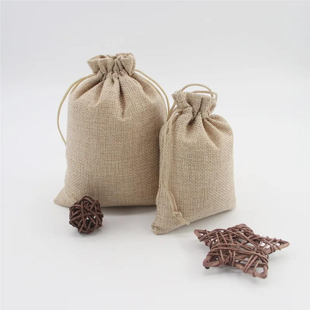 10/20 Pcs Burlap Gift Drawstring Bags for Party Christmas Linen Jute Small Fabric Package Wedding Pouches 10x14cm/15x20/20x30cm