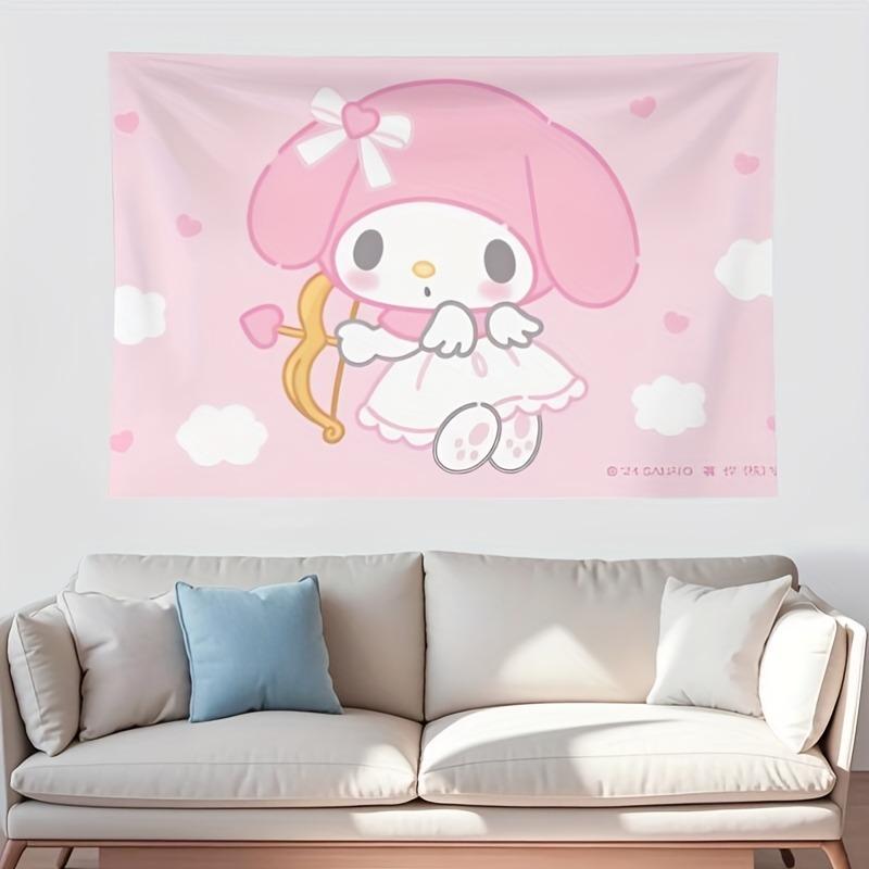 Sanrio Family 25 Pink Heart Printed Tapestry Kawaii Anime Wall Decor Cute Sanrio Character Party Background Playful Character De