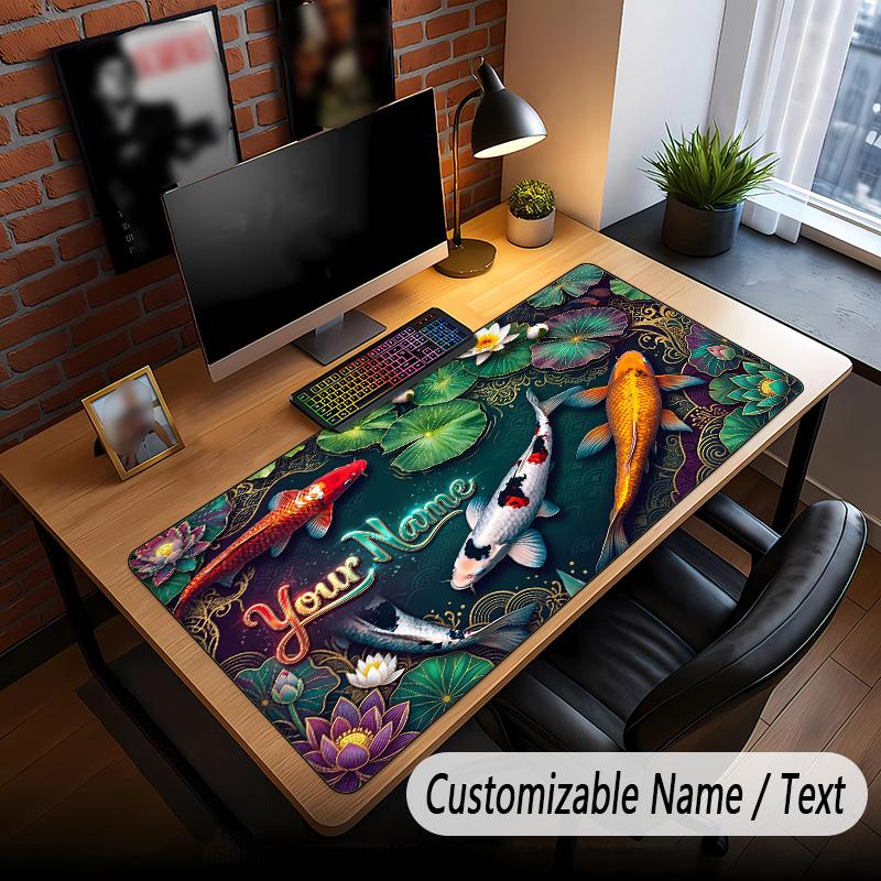 Koi Fish Theme Custom Mouse Pad Personalized With Name Text Customized Desk Mat For Office Home Decor