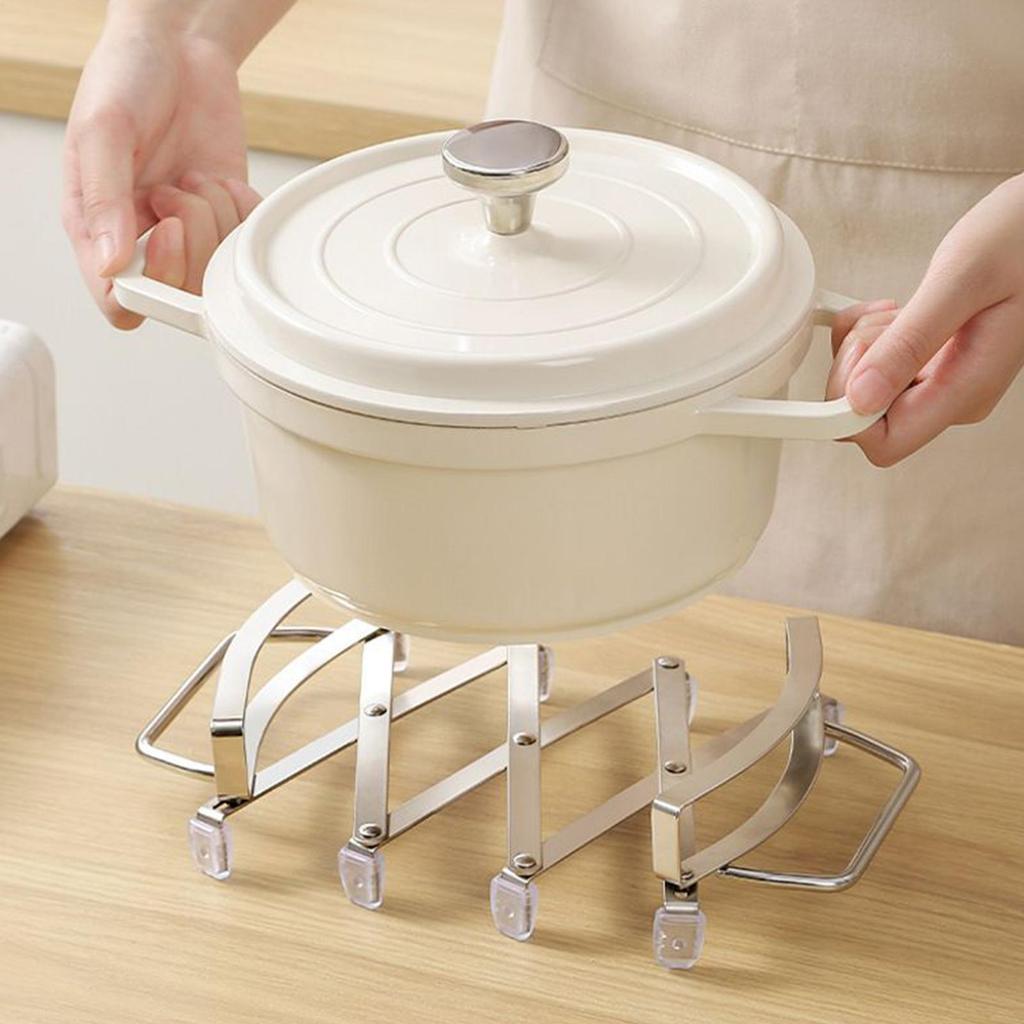 Stainless Steel Expanding Pot Holder Mat Heat Resistant Trivet NonSlip Contracting Expanding Design for Multiple Pans Easy Clean