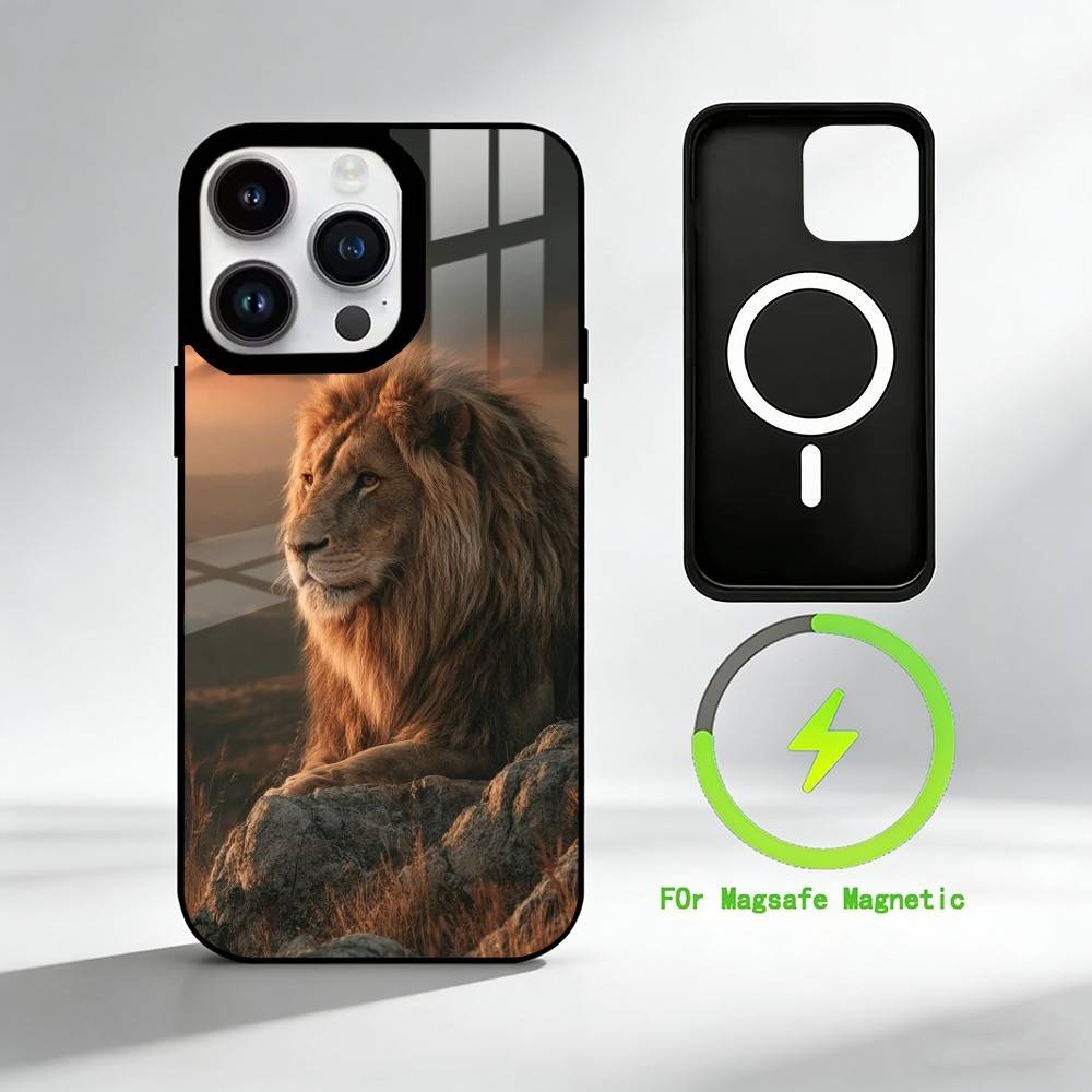 

M-male lion Phone Case For iPhone 17 16 15 14 13 12 Pro Max Plus for Mirror Wireless Magnetic Cover iPhone15