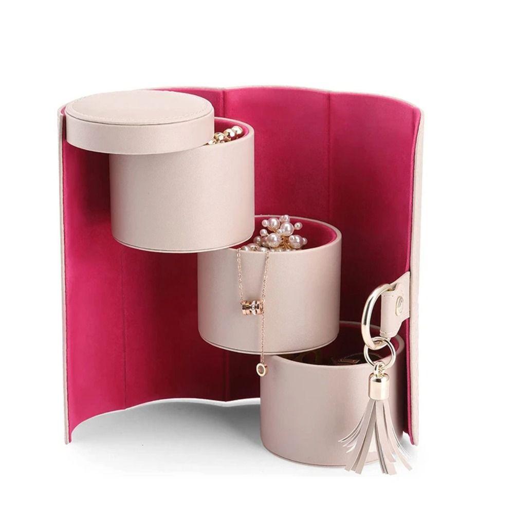 PU Material 3-Tier Cylindrical Jewelry Organizer Travel Jewelry Storage  Travel Accessory