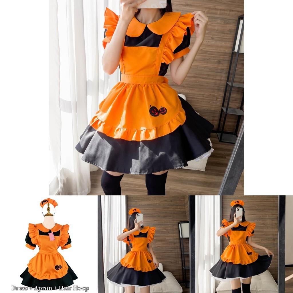 Sexy Lolita Pumpkin Maid Costume Dress For Halloween Party