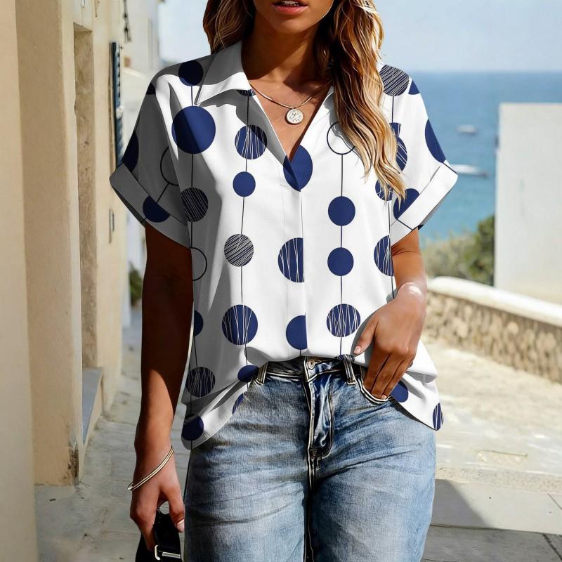 Floral Print Womens Loose Fit Short Sleeve V-Neck Top - Sleeveless Button-Free Casual Shirt Street Style