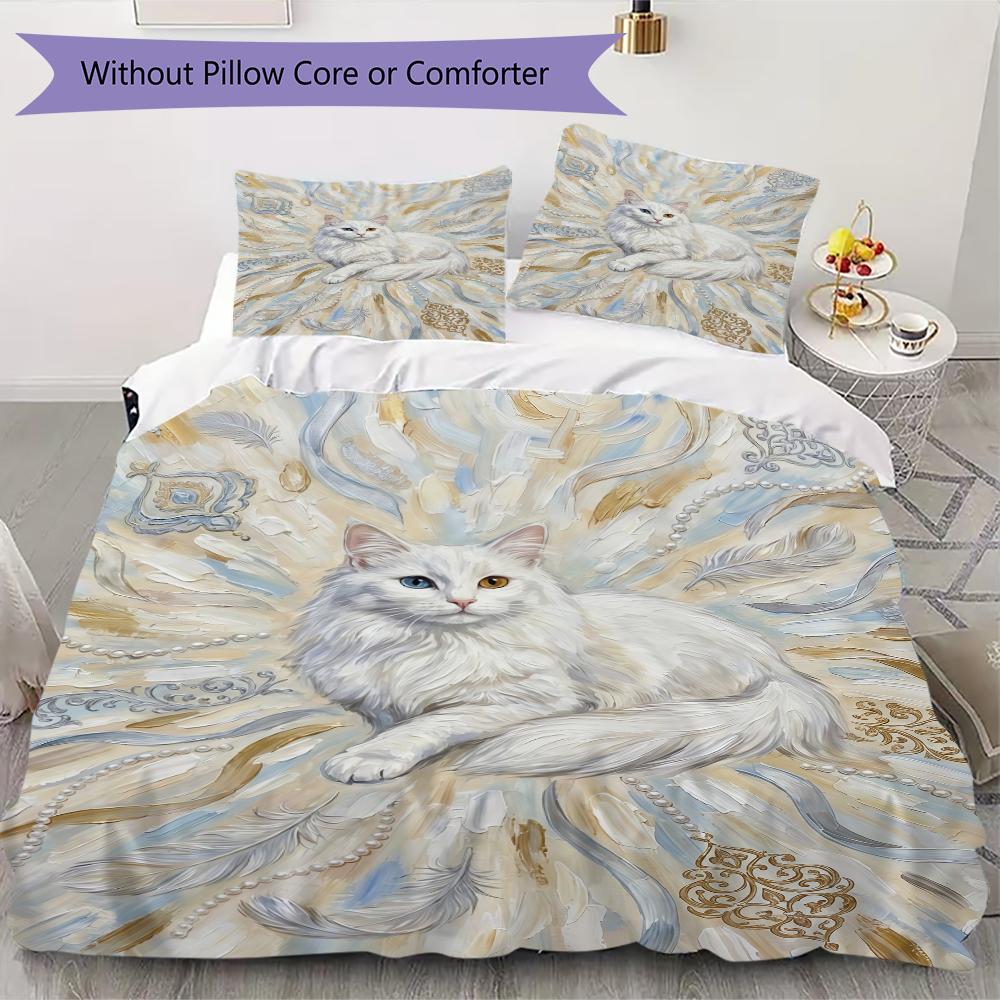 Cute kitten Pattern Bedding uilt Set uilt Cover Pillowcase Home Decoration Birthday Gift (1 * duvet cover + 2 * pillowcase without core)