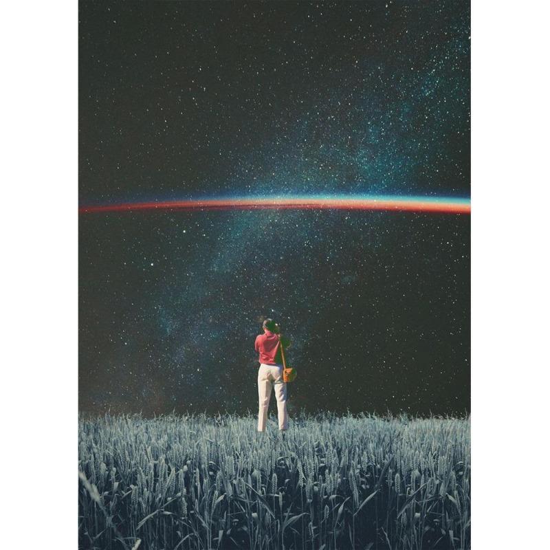 Vinatge Space Collage Night Sky Posters Canvas Painting Galaxy Moon Surrealism Wall Picture for Living Room Decoration At Home