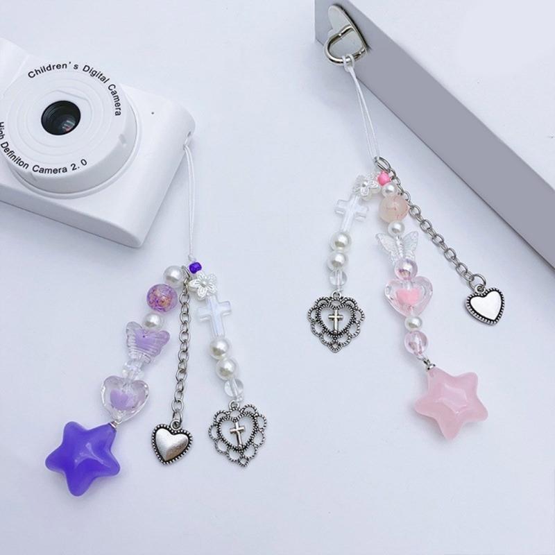 Cute Star Bead Tassels Pendant Phone Straps Lanyard Pocket Keychain Strap Backpack Charm Car Keys Decoration Chain
