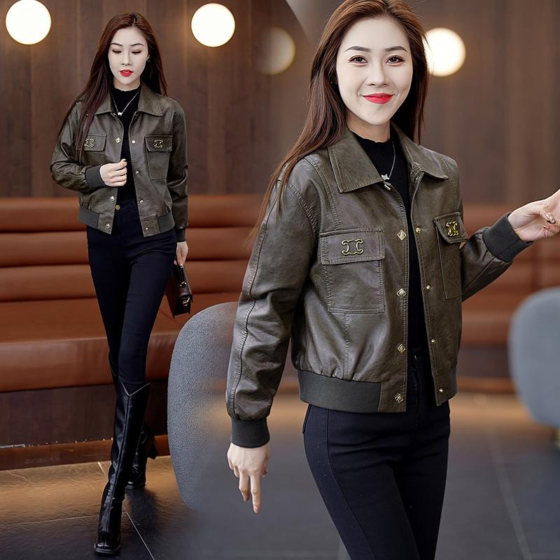 Kožená bunda pro ženy jarní a podzimní nový styl všestranný měkká sepraná kožená kožená bunda z tenké kůže pro ženy