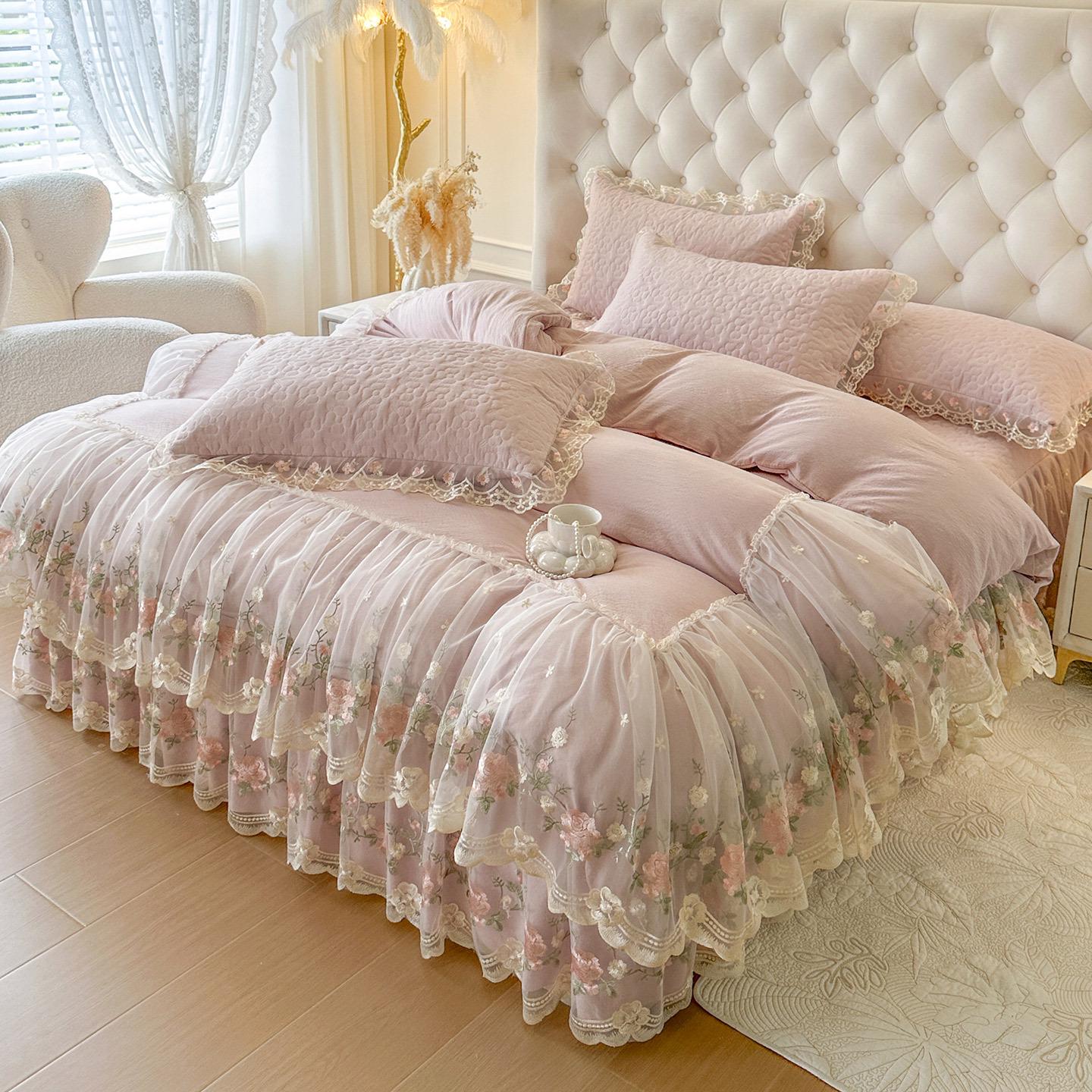 French Princess Lace Trim Cotton Bed
