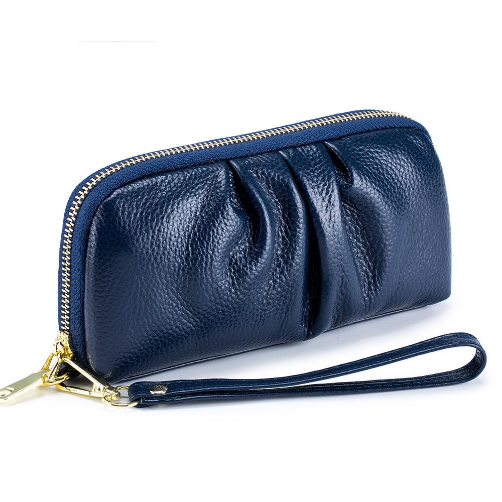 Genuine Leather Women's Wallets Multifunction Phone Storage Bag Pleated Cowhide Card Holder Coins Pocket Purse Women Handbags