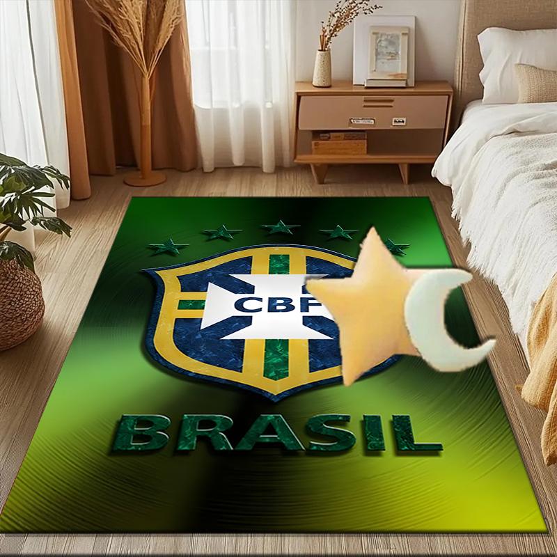 Brazilian Football Emblem Printed Office Carpet Chair Cushion Entryway Rug, Rugs for Living Room, Bedroom Christmas gifts