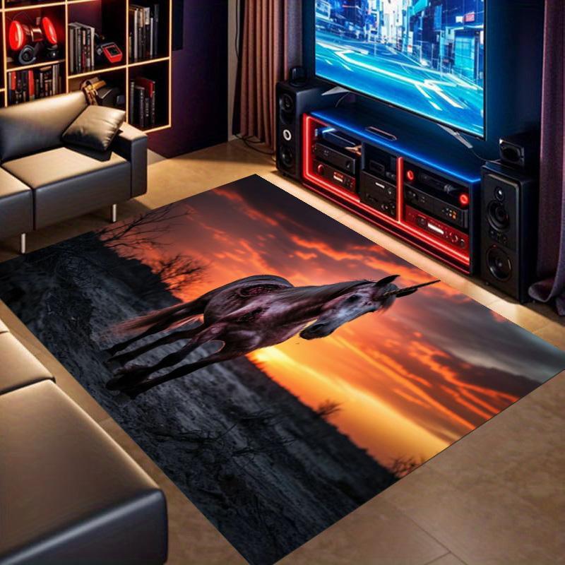 Zombie Horse Sunset Wasteland Dead Tree Print Area Rug Dark Wildlife Animal Non Slip Rectangular Floor Mat Horse Lover Gaming Room Decor Rug