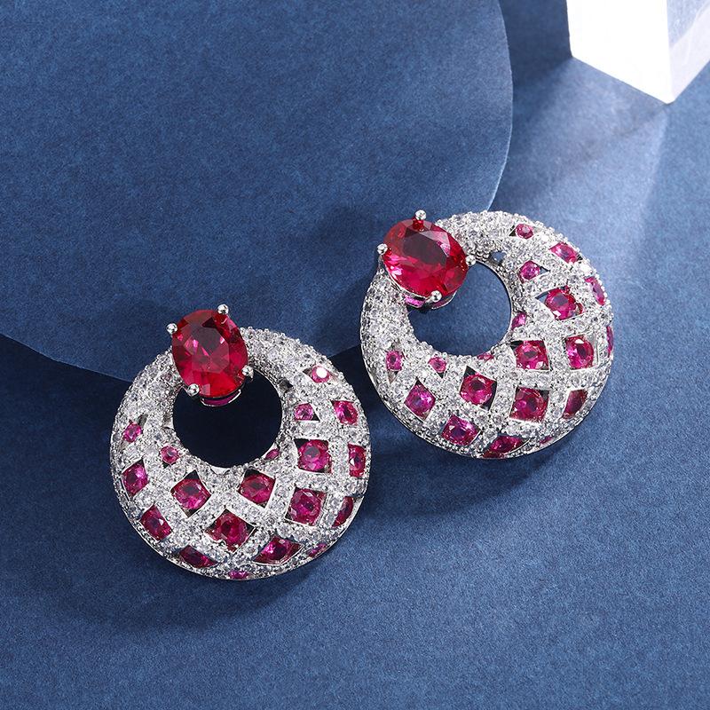 Temperament Women'S Earrings, Colored Treasure Earrings Inlaid With Simulated Pigeon Blood Red Sapphire Earrings, Main Stone 8 * 10