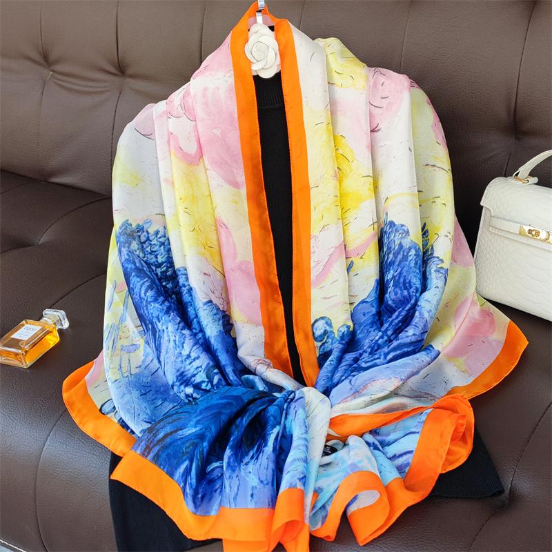180*90cm muffler fashion Luxury Brand Scarf Women New Style Fashion Color Matching Print Silk Lady Popular Headcloth Beach Shawl