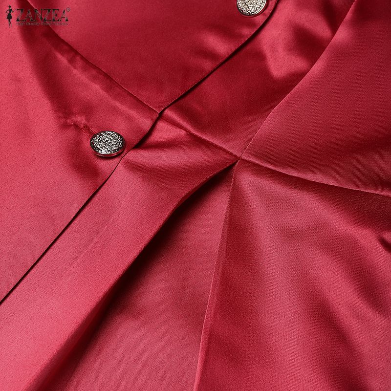 ZANZEA Women Casual Turn Down Collar 3/4 Sleeve Elegant Dress