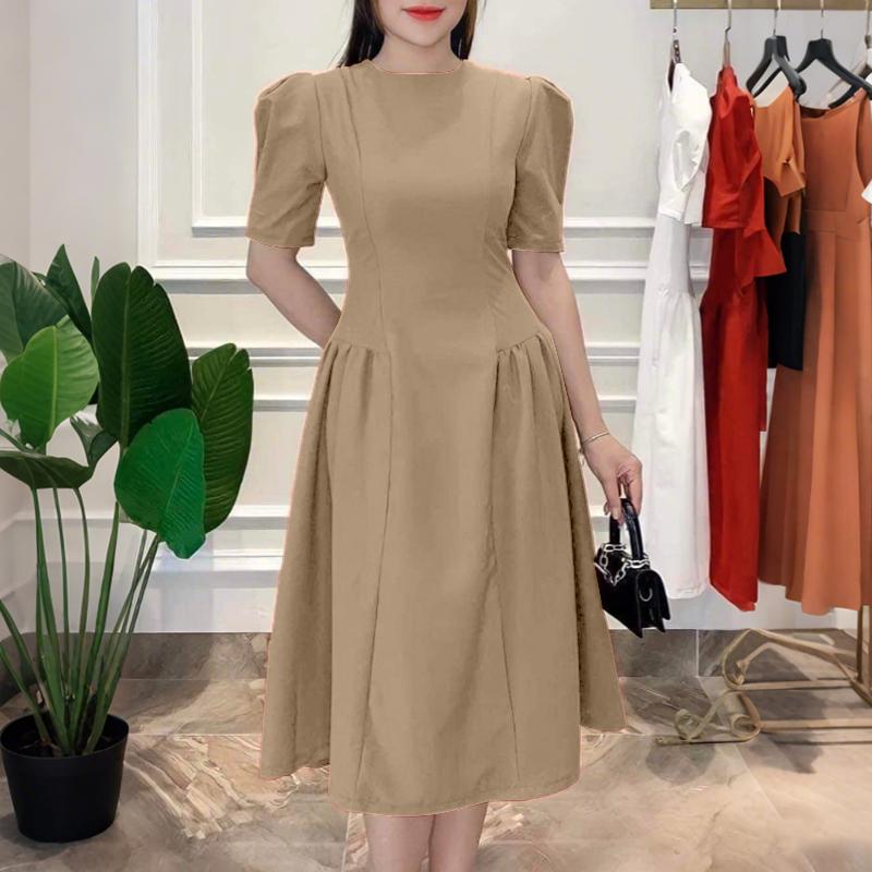

ZANZEA Женское повседневное платье с круглым вырезом, однотонное, летнее, с коротким рукавом 5XL хаки
